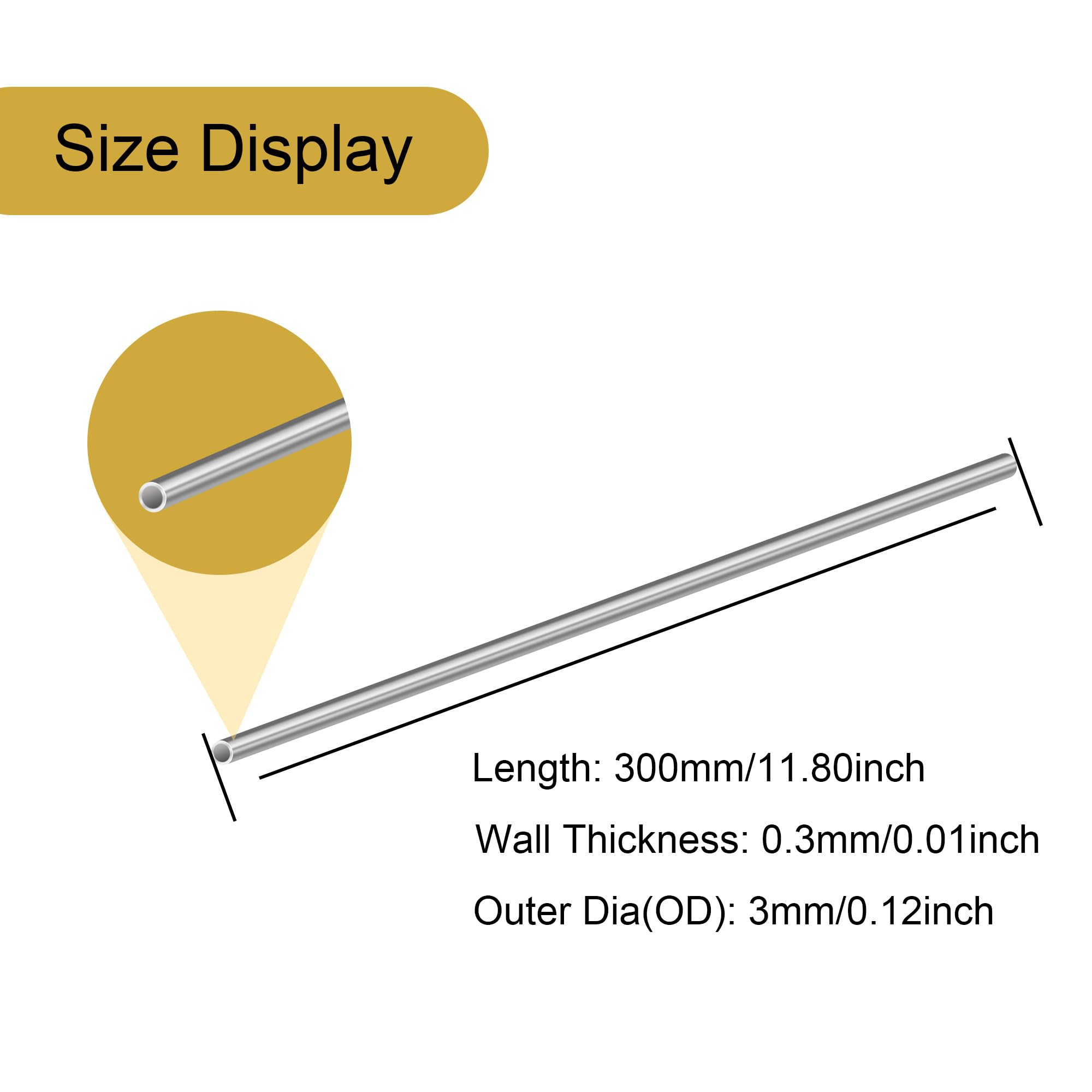 Tubo in acciaio inox 304 rotondo senza cuciture 3 mm x 0,3 mm x 300 mm 4 pezzi