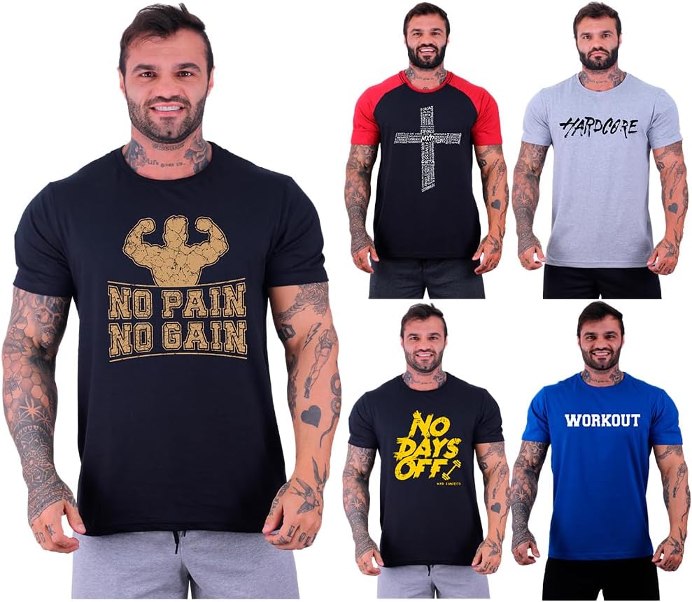 Kit 5 Camisetas Tradicional Masculina Clássica MXD Conceito Básica Camisas Estampas Algodão