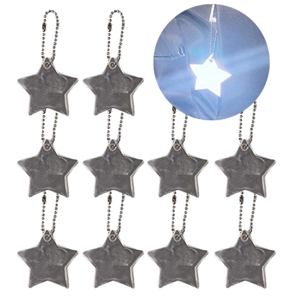 Buwei 10Pcs Child Safety Reflectors Keyrings Reflective Stars Safe Reflector Keychains
