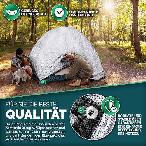 FOLIASOL® Schattennetz Auto 4x6 m | Alunetz Hund mit Ösen 80% UV | Alu Sonnenschutz für Camping & Urlaub | Sonnenschutznetz mit Befestigung | Hitzeschutz Aluminium luftdurchlässig