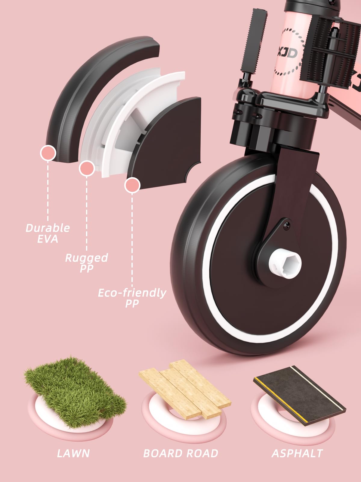 XJD Triciclo 3 in 1 per bambini e ragazze da 10 a 36 mesi senza pedali per bambini con regolabile sedile manubrio e pedali smontabili 1 anno regalo di compleanno (Rosa, 3 en 1 - Clásico)