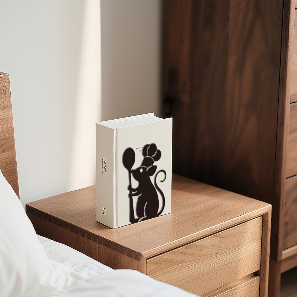 WADORN 1 Pair Mouse Metal Bookends for Shelves Decorative, Kitchen Heavy Duty Metal Decorative Book Ends Non-Skid Black L-Shaped Book Stopper for Library Home Office Desk, 5.3x4.3x7.9 Inch