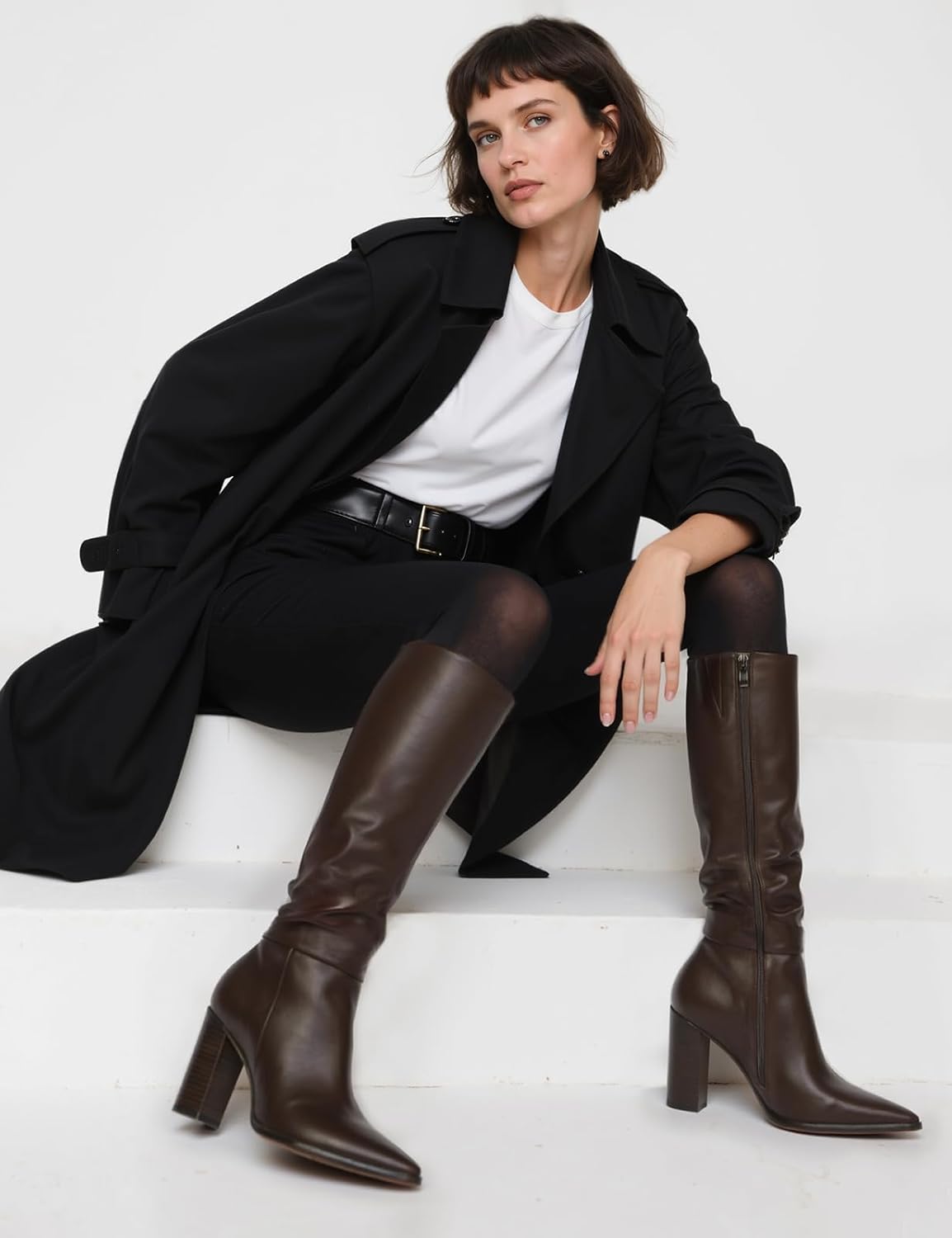 Knee High Boots Women Pointed Toe Chunky Heel Fall Tall Boots Side Zipper Long Boots for Women