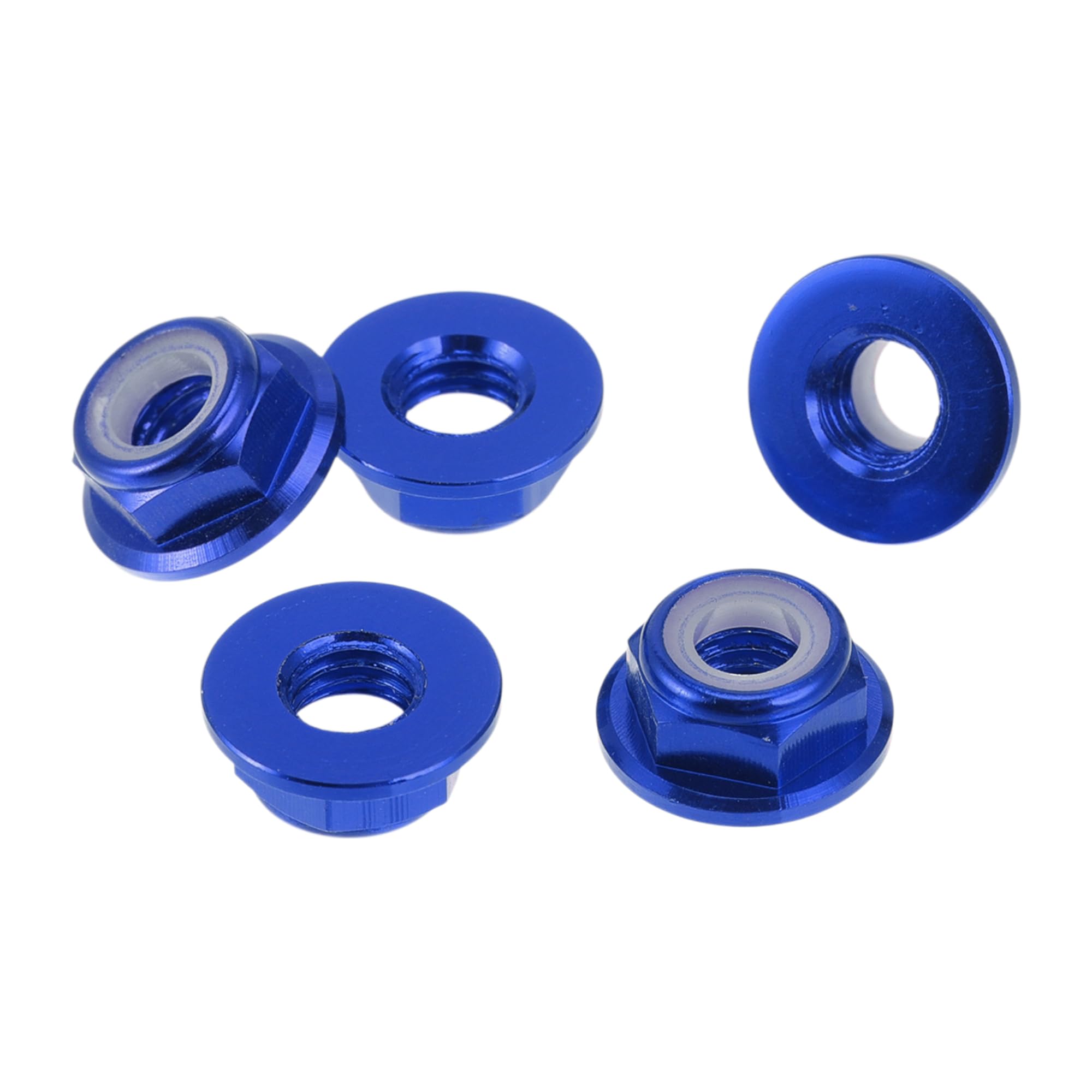 REPAIROCK 5 Pcs M5 Car Flange Nuts Aluminum Alloy Flat Hex Reverse Thread Lock Flange Nuts Non-Slip Lock Flange Blue 4.5mm/0.18