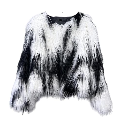 LRYBSA Shaggy Fluffy Faux Fur Coat Solid Color Sweater, Long Sleeve Short Jacket, Women's Fashion Puffy Overcoat Outwear