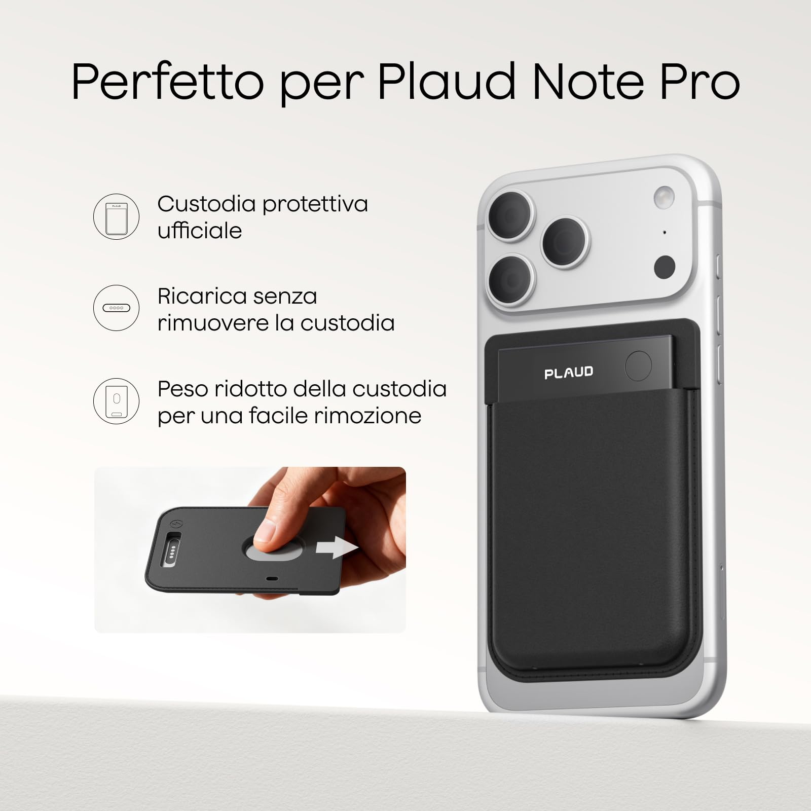 Plaud Custodia Magnetica Note Pro Registratore Vocale AI Custodia in Pelle Protettiva Portatile, Nero