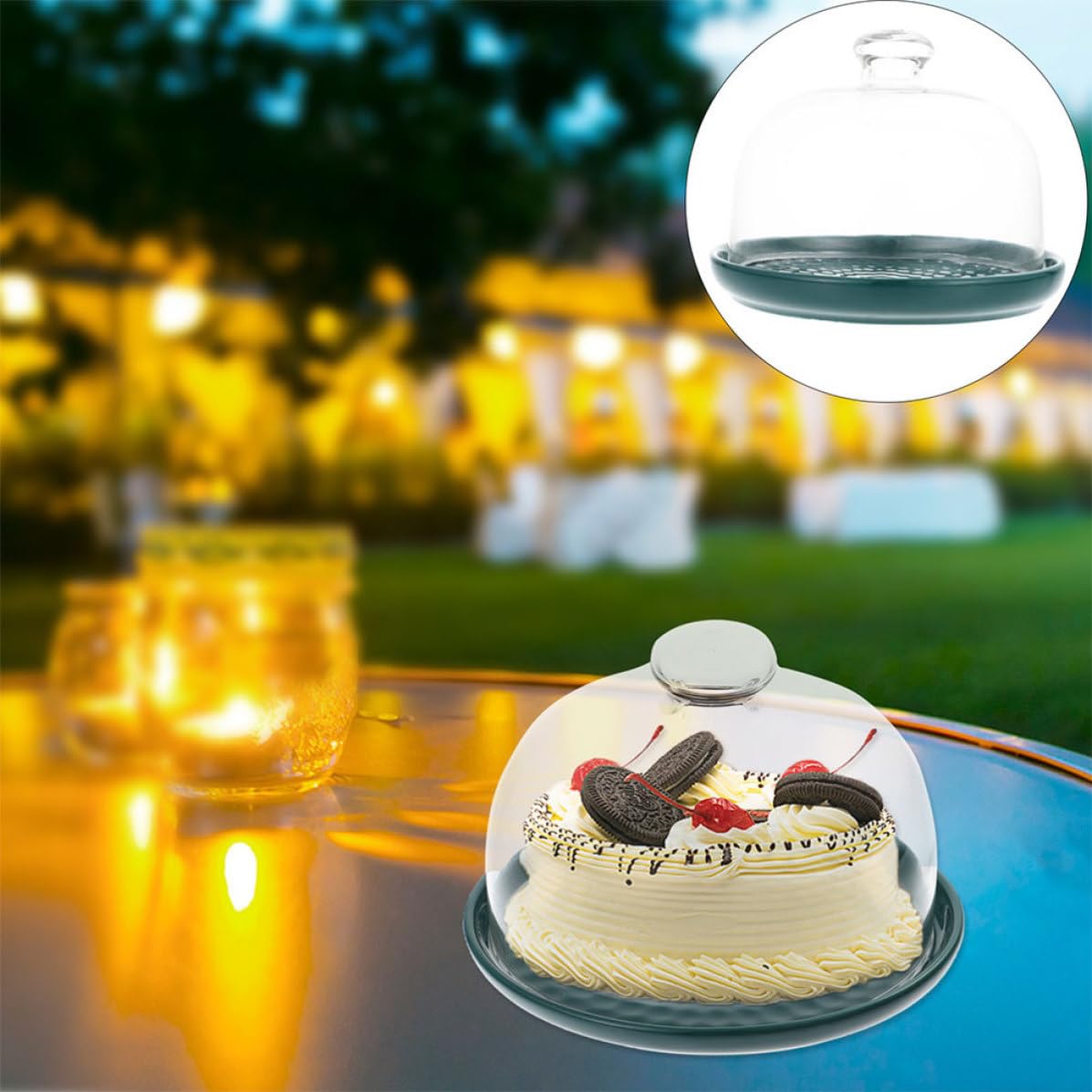 INOOMP Piatto per Dolci Elegante in Vetro con Coperchio Verde