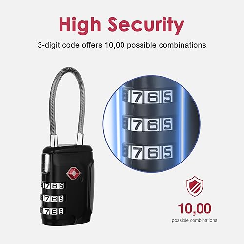 Miniatura 4 de TSA Cerraduras para equipaje, candados compatibles con 4 dígitos para escuela, gimnasio, casillero deportivo, cerradura de combinación, candado de
