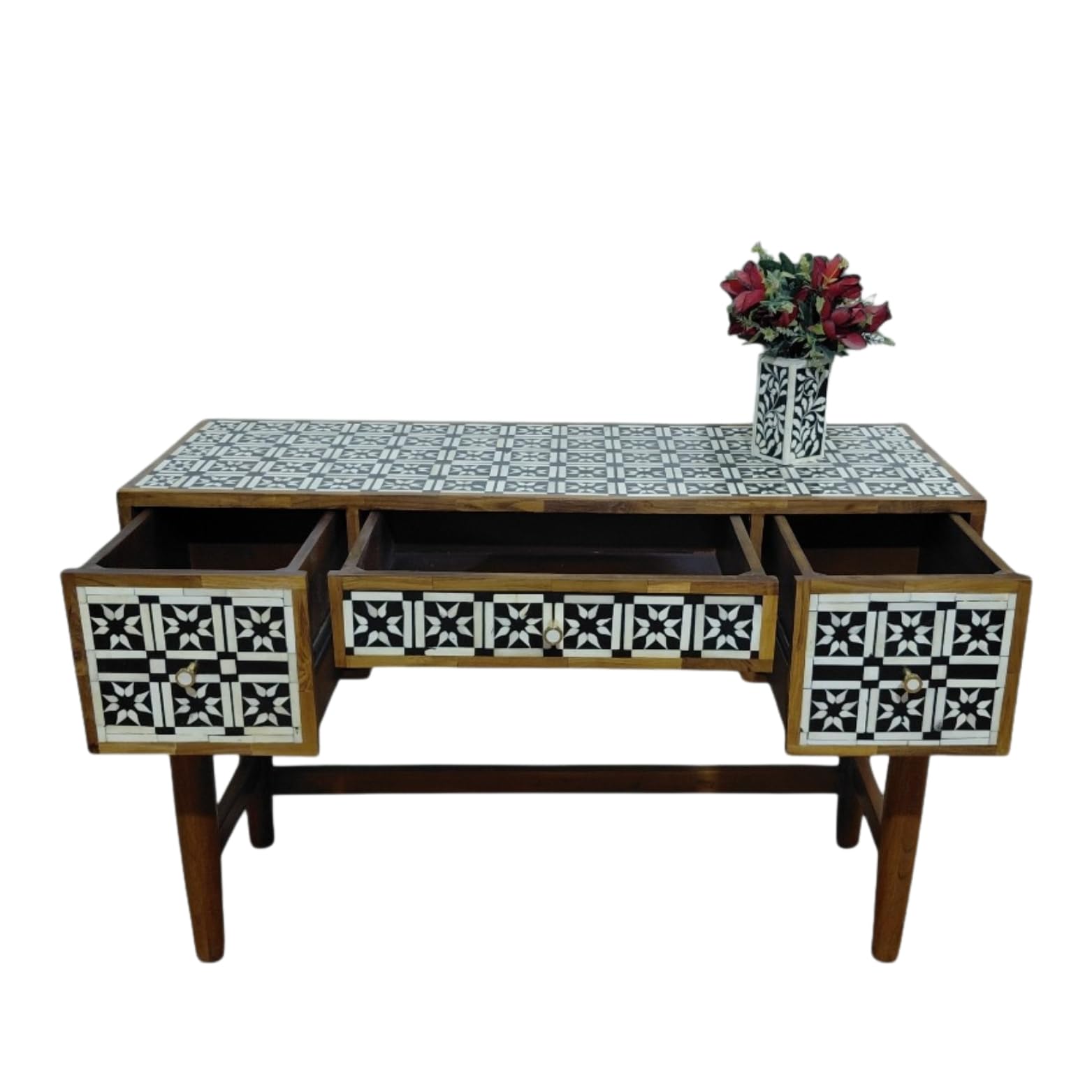 Bone Inlay Console Table – 3 Drawer, Black Colour, Handmade Entryway & Living Room Furniture, W120 x D45 x H76 cm-image-22