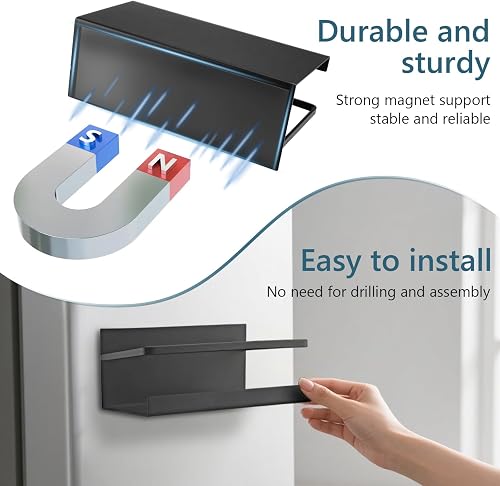 Zosenyer 2 Pcs Magnetic Shelf Fridge Washing Machine Magnetic Spice Rack Kitchen Organizer Space Saving Black - 4