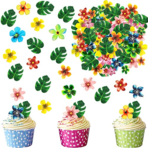 Catelves 80 Stück Esspapier Tortendeko, Essbare Blumen und Blüten für Hawaii Dschungel Hochzeitstorte