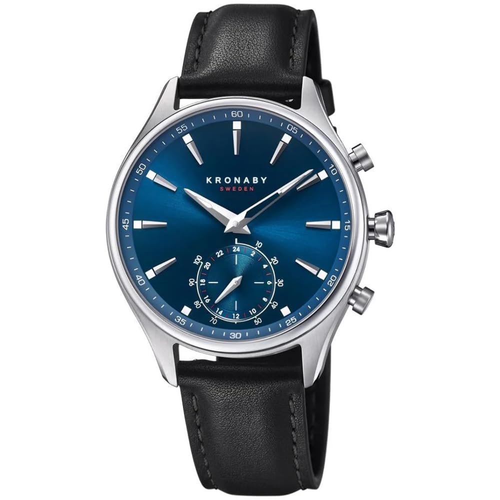 KRONABY Uhr Smart Herren Hybrid aus Edelstahl und Leder Schwarz | Analog-Smartwatch, Wasserdicht 10 ATM S3758/1, Musiksteuerung, Schrittzähler, Anrufbenachrichtigung und -ablehnung, Sekel