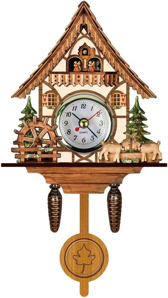 GOWENIC Vintage Wall Clock, Cuckoo Clock, Retro Wooden Cuckoo Birdhouse Wall Clock, Home Decor Hanging Cuckoo Clock Auto Swing Pendulum Home Decor Scandinavian (CM005)