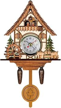 Gazaar Cuckoo Clock Antique Wooden Cuckoo Birdhouse Wall Clock Home Decor Hanging Cuckoo Clock Auto Swing Pendulum Home Decor, Antique Wooden Pendulum Quartz Wall Clock CM005