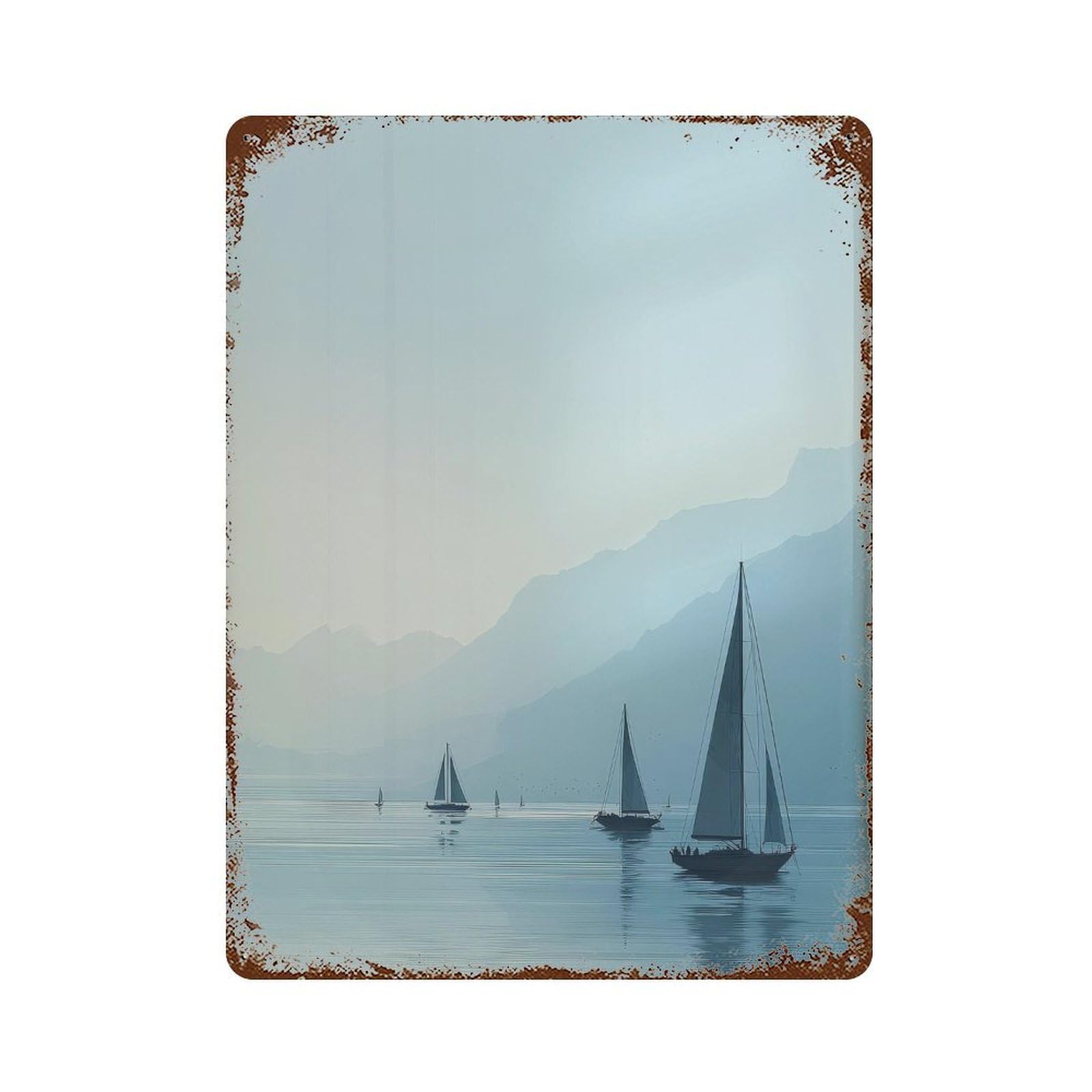 xiaoxiaoshen Sailboats On Calm Water. Minimalist Serene Wall Decor Art Metal Tin Poster Modern Home Decor Art Home Bar Shop Decorations Vintage Sign 40x30cm