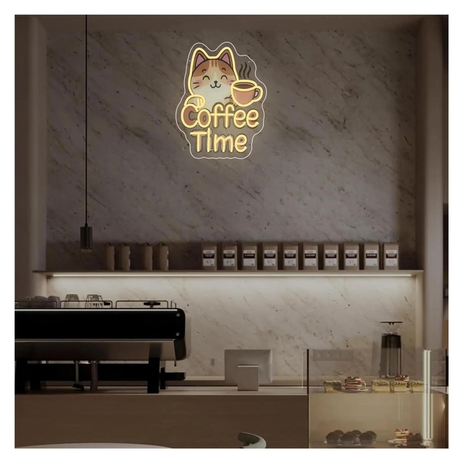 Wiszące neony artystyczne Neonowa Tablica Coffee Time Cat Neon Light Dekoracja Ścienna Do Kawiarni, Restauracji, Domu, Baru 36x32.5cm