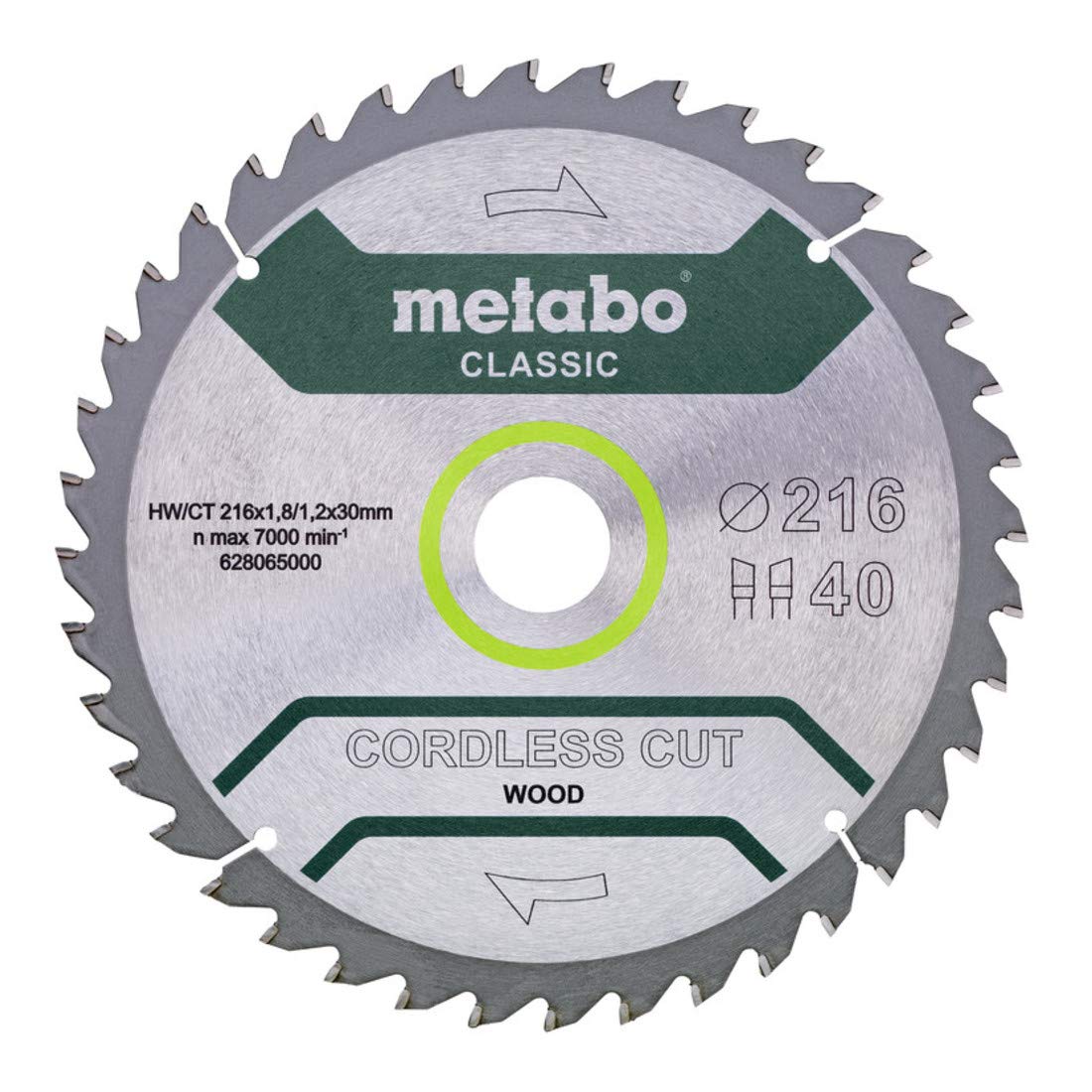 METABO Hoja de Sierra 628654000 Cordless Cut Classic 216 x 30 mm Dientes 40 WZ 5°/B
