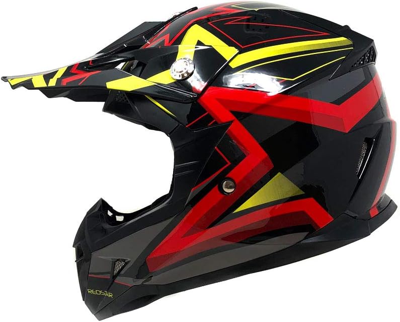 MYK 211 Motorcycle Youth Kids Helmet Off-Road MX ATV Dirt Bike Motocross UTV, Shiny Black Red Star, Large