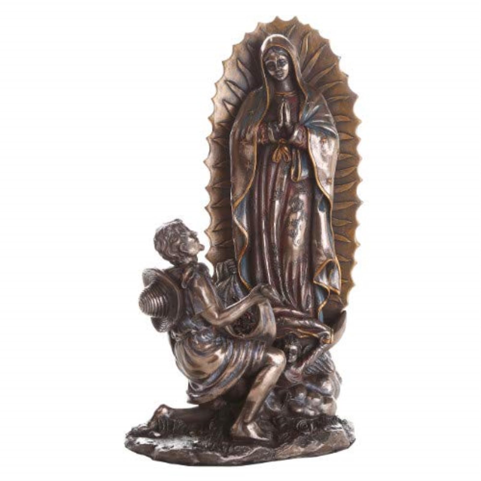 Statue Vierge de Guadalupe en bronze robuste pour remplacer les figurines fragiles en plâtre