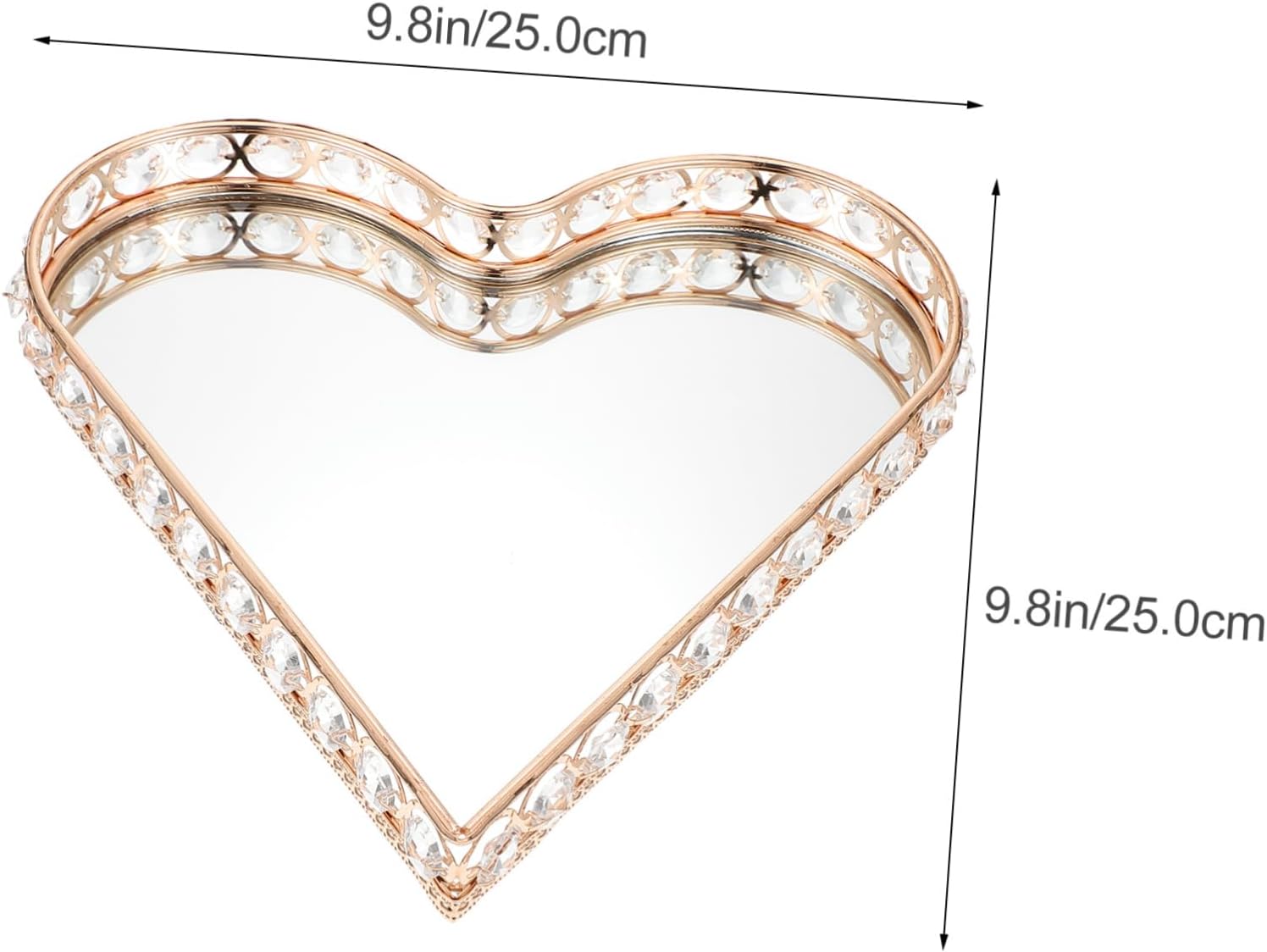 Decorative Mirrored Jewelry Tray Heart-Shaped Crystal Storage Organizer for Rings Keys and Sundries Elegant Tabletop Catchall for Home and Office Decor