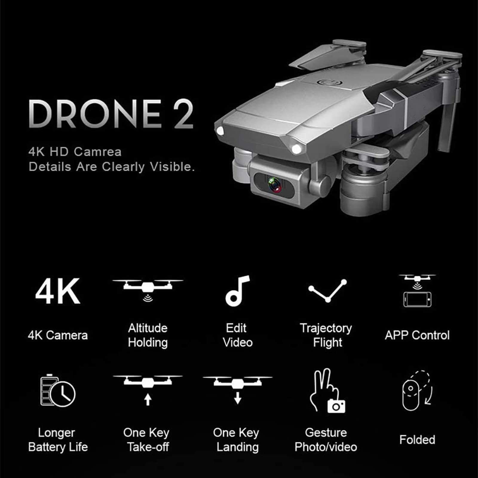 Dron Z Kamerą 4K HD, Zdalnie Sterowanym Quadrocopterem Ze Sterowaniem Głosowym, Optycznym Pozycjonowaniem Przepływu, Fotografią Gestów, Dla Początkujących Chłopców I Dziewczynek