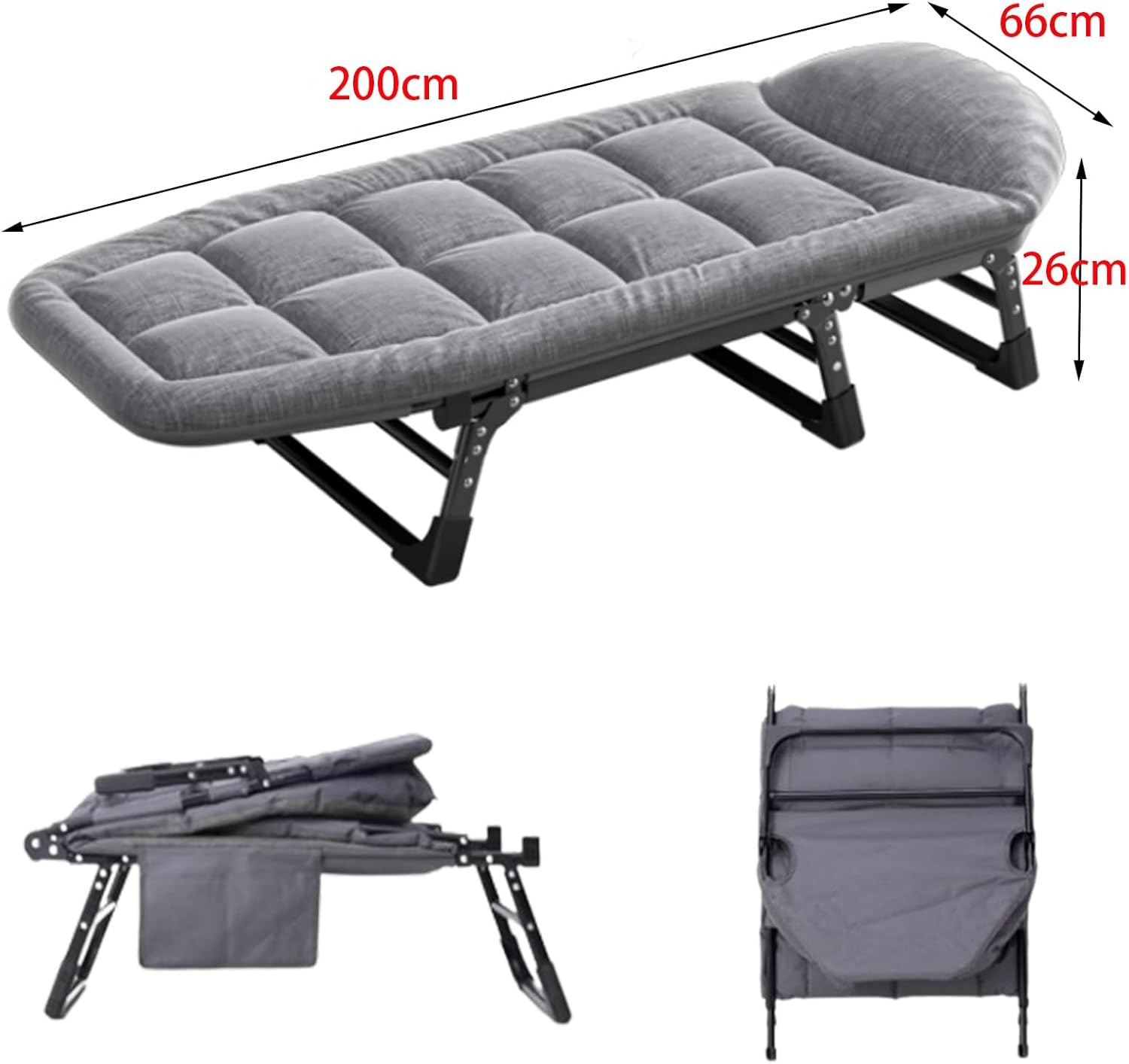 Camp Beds for Adults with Thick Mattresses, Foldable Bed with Side Pockets, Single Bed Guest Bed Foldable for Outdoor Travel Picnic Office Indoor Support 350kg(Natural)