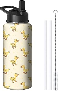 32oz Cute Duck Water Bottle with Handle and Flip Straw, Sports Stainless Steel Insulated Cup, Travel Coffee Mug Tumbler, Birthday Mothers Day Chritmas Gifts for Women Animal Lovers