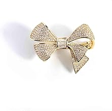 BEADSLAND Bow Brooch Pin with Rhinestones,Gold Plated Women's Brass Brooch, Elegant Clothing Accessories