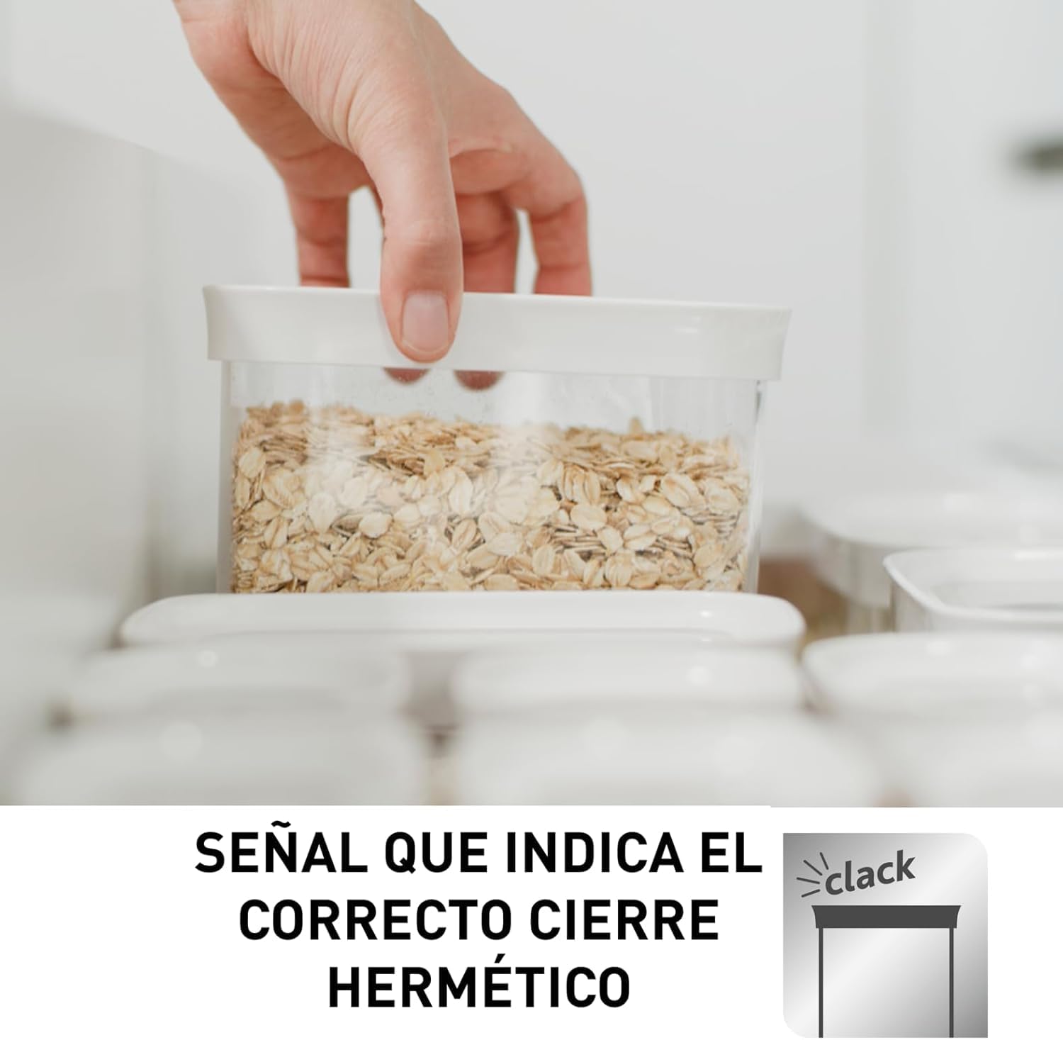 Emsa Optima Dry Food - Set 5 Recipientes Herméticos de Plástico Rectangular, higiénico, fácil apilamiento, tapa cierre a presión y bordes antideslizantes, certificado "Baby Care", apto lavavajillas