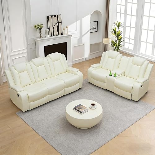 Miniatura 13 de Pon Living - Juego de sofá modular de cuero con luces LED, juego de sofá seccional reclinable eléctrico, juegos de muebles de sala con Negro