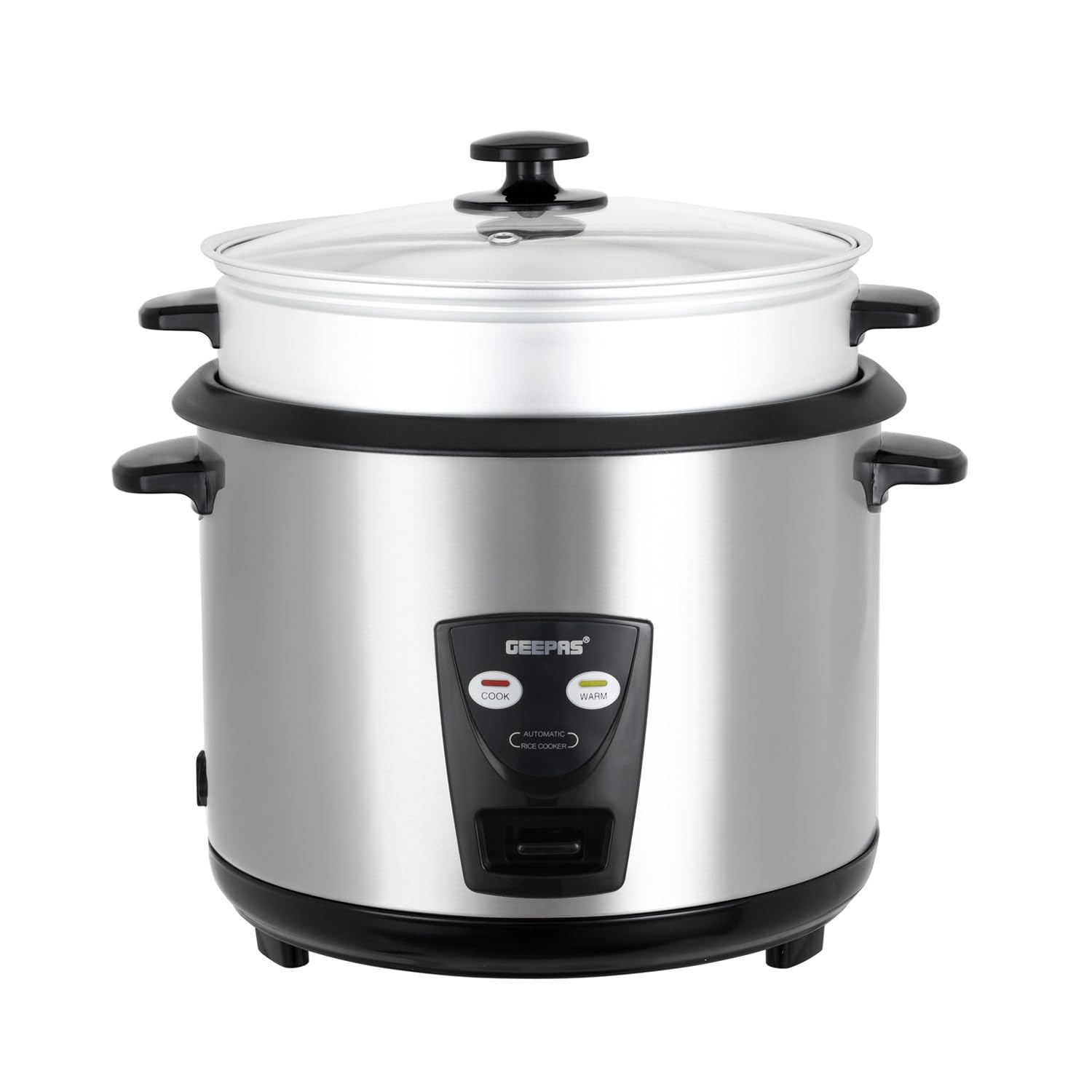 GEEPAS 1.8L Rice Cooker with Steamer | Keep Warm Function | Automatic Cooking, Non-Stick Inner Pot | Make Rice & Steam Vegetables Includes Measuring Cup, Spatula & Tempered Lid 700W (Renewed)