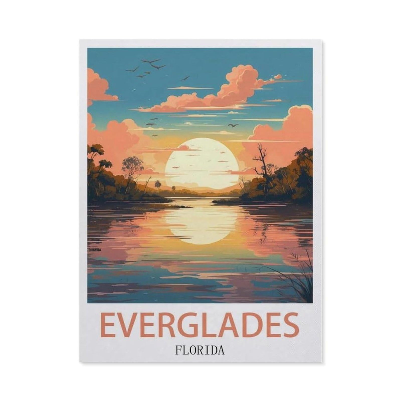 Beayodkp （30 X 40 Cm/11.81 X 15.74 Inches） Diamond Painting Kits For Adults And Kids，Everglades Florida Vintage Travel Posters，Full Drill Round Rhinestone Paint With Diamonds-Cd100