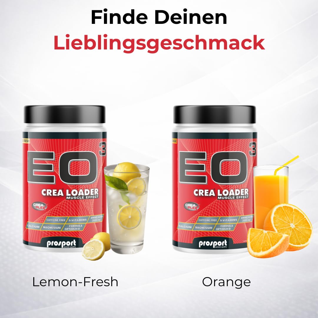 Prosport EO³ CREA LOADER Orange – 2000g Hochleistungs-Kreatin mit Vitaminen & Mineralstoffen – Creatin Monohydrat, Dextrose, Taurin & Glutamin – Workout Booster für Muskelaufbau & Schnellkraft
