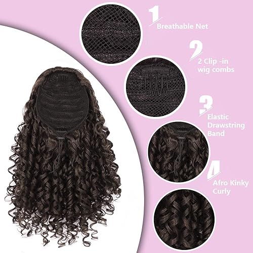 Miniatura 5 de AISI BEAUTY Extensión de cola de caballo rizada con cordón para mujeres negras, cola de caballo sintética rizada con cordón con 2 clips en colas de