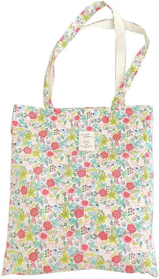 Cotton Canvas Tote Bag Reusable Soft Grocery Cloth Bag Floral Shoulder Bag for Beach Travel Shopping