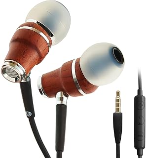 Symphonized NRG X Earphones Wired with Mic - Wood Earbuds with Microphone, Stereo In Ear Headphones for Computer, Android, PC & Laptop, Noise Isolating Ear Buds with 3.5mm Jack, Volume Control, Black