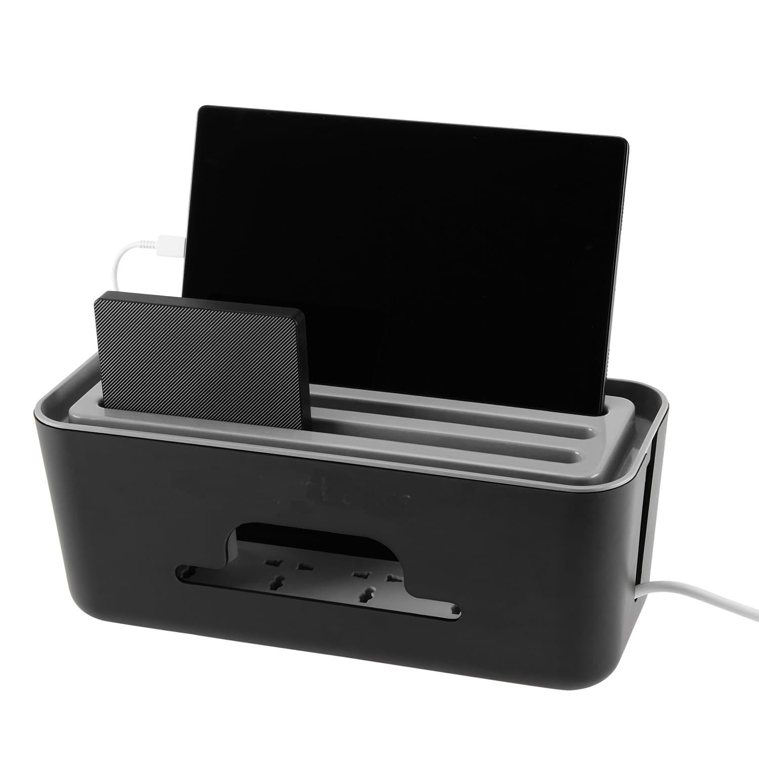 AASTIK SALES Cable Management Box with Phone/Tablet Stand, Multi-Purpose Desk Organizer, Heat Dissipation Design, Power Strip Cord Holder, Modern Simplistic Plastic Storage-image-10