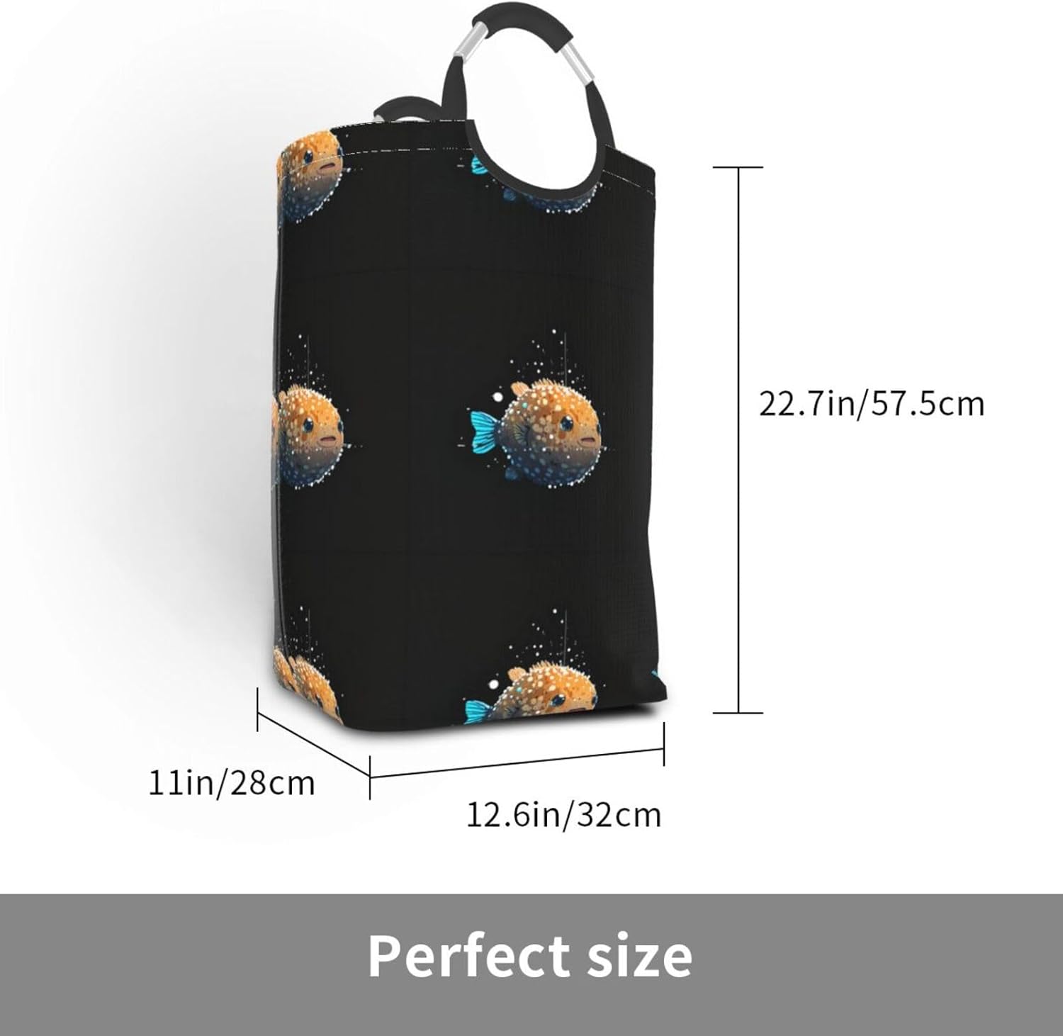Pixel Pufferfish Foldable storage bag, 50L capacity, suitable for laundry room, dormitory bedroom, dirty clothes storage basket.