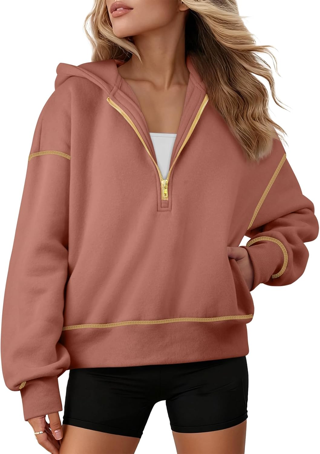 ATHMILE Womens Fall Hoodies Half Zip Sweatshirts Long Sleeve Cropped Hooded Pullover Winter Fashion Clothes 2025 - Image 2