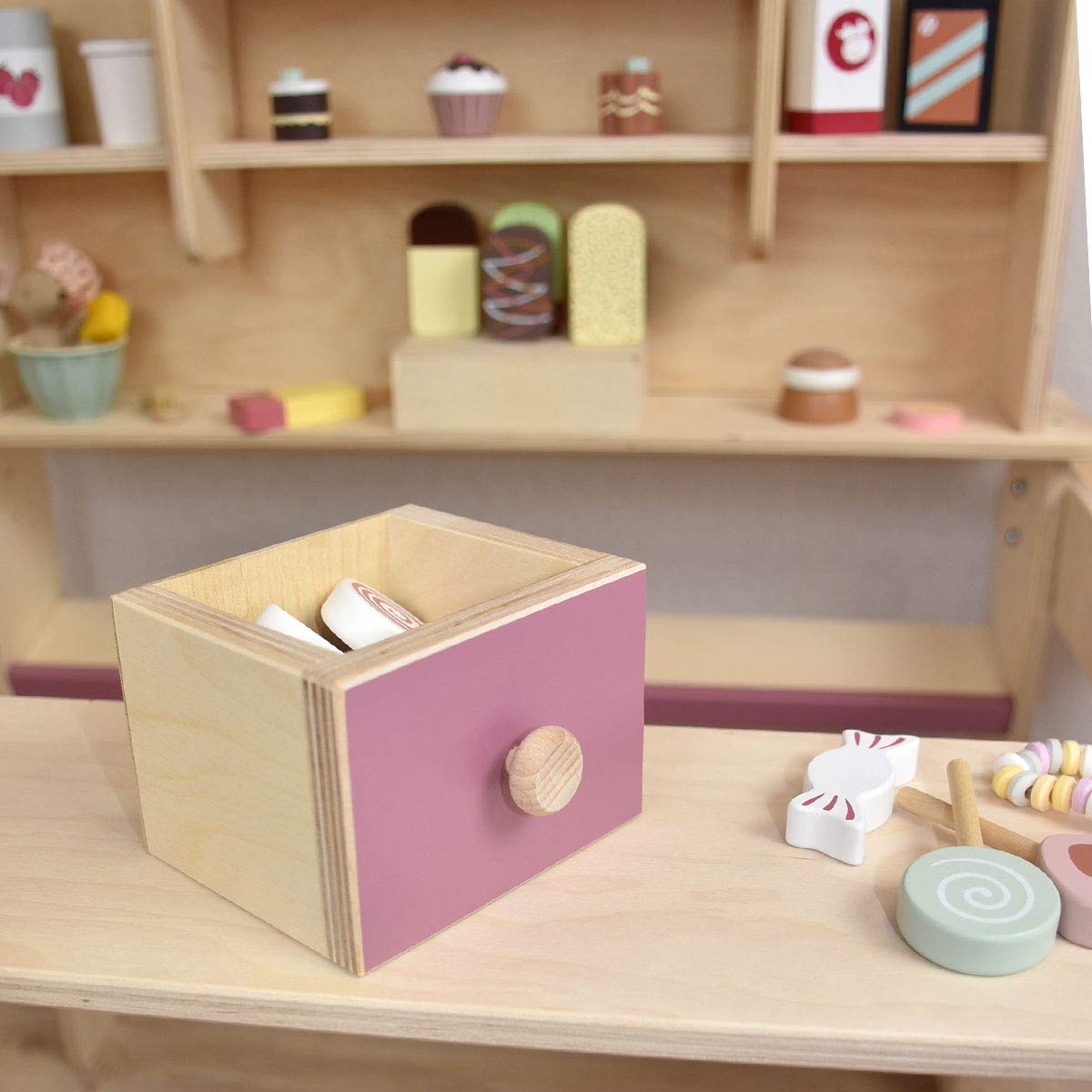 Meppi Kaufladen Lollipop aus Holz rosa/Natur - Kaufmannsladen für Kinder - Marktstand