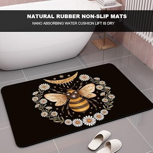Miniatura 5 de ZHUZHISHAN Tapete de baño de tierra de diatomeas, diseño de flores y abejas, antideslizante, súper absorbente, de secado rápido, para baño, cocina,