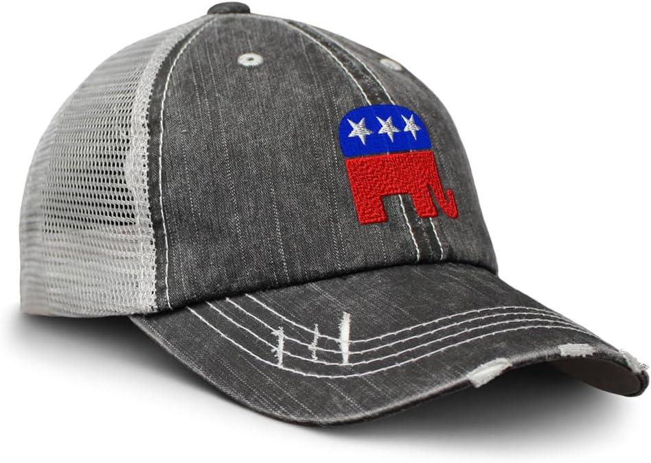 Soft Mesh Cap Hat Embroidered Republican Elephant A Embroidery Distressed Vintage Cap Cotton