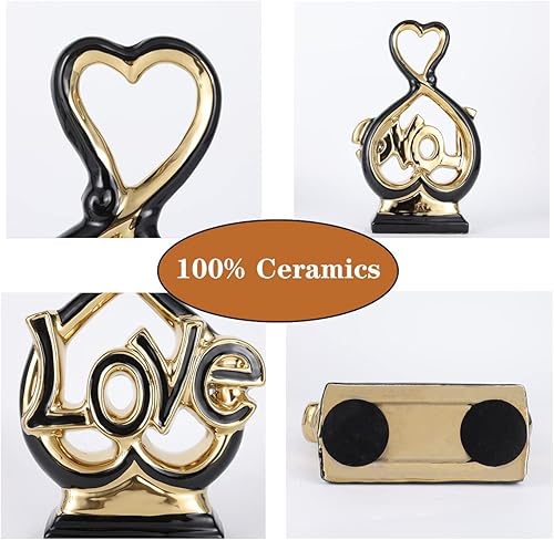 Miniatura 3 de YUNSHID Escultura moderna de corazón, decoración de oro negro con amor de letra, escultura de boda, para ella, detalles de decoración del hogar para
