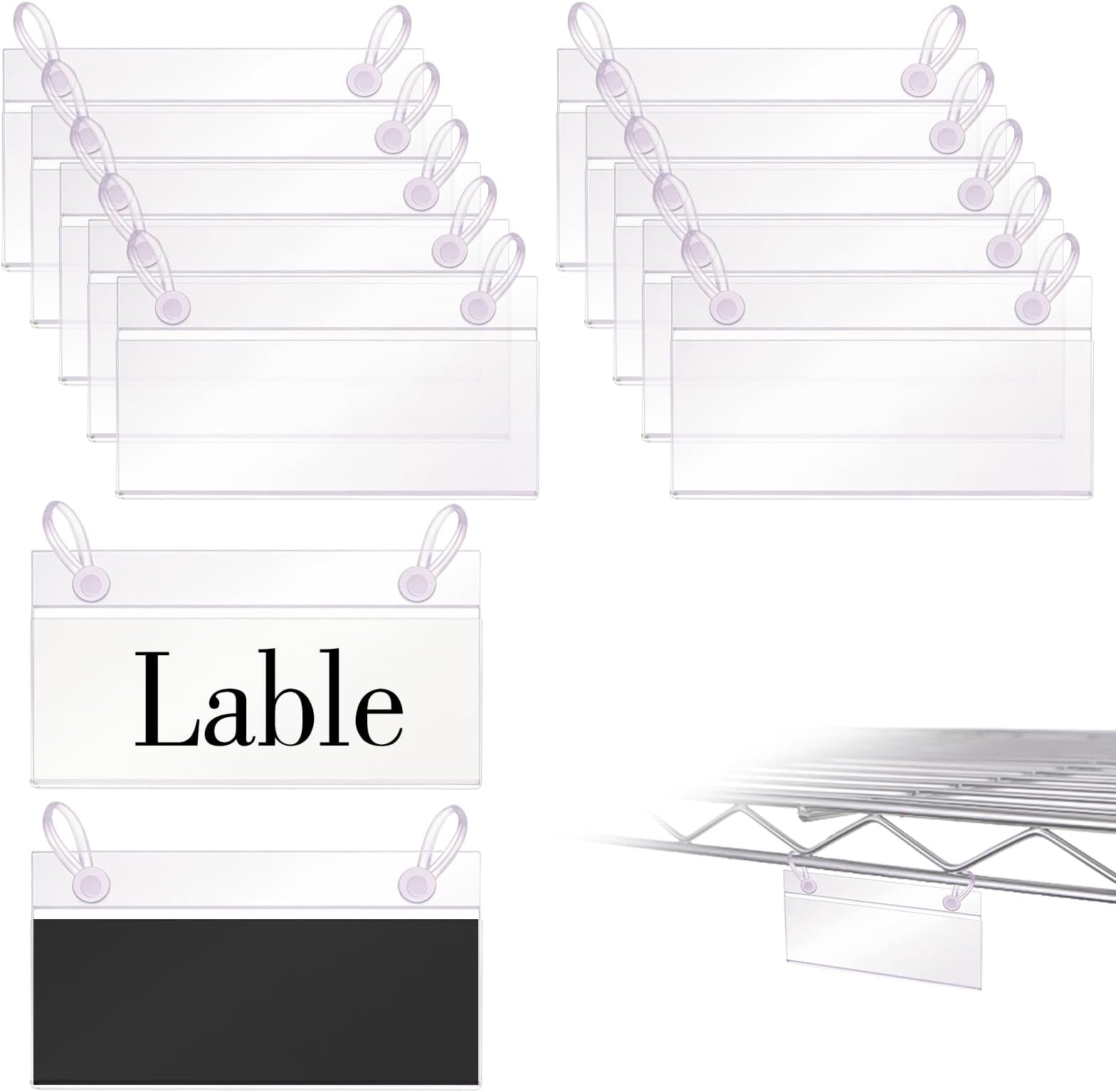 Basket Label Holders, ELEMGULY 30PCS Plastic Basket Label Clips with Easy Button Lock Design, Wire Shelf Label Holder Wire Rack Display Holder Price Sign for Home Market (60pcs Label Paper Included)