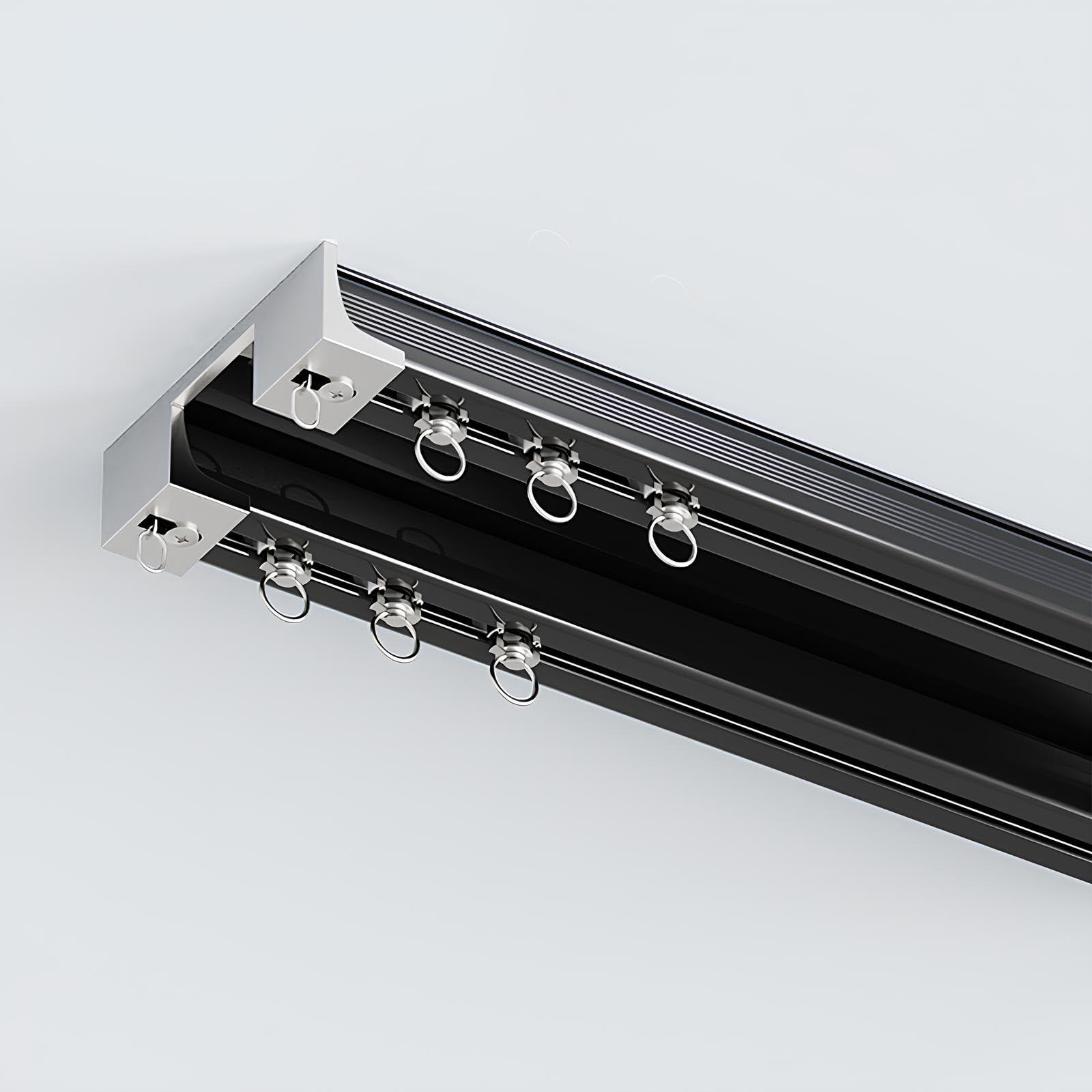 Tringle à Rideau, Rail de Rideau Robuste, Double Rail, 2,6 mm, Montage au Plafond, Tringle à Rideau en Aluminium pour Salon, Salle de Bain, Chambre à Coucher, séparateur de pièce - Ensemble