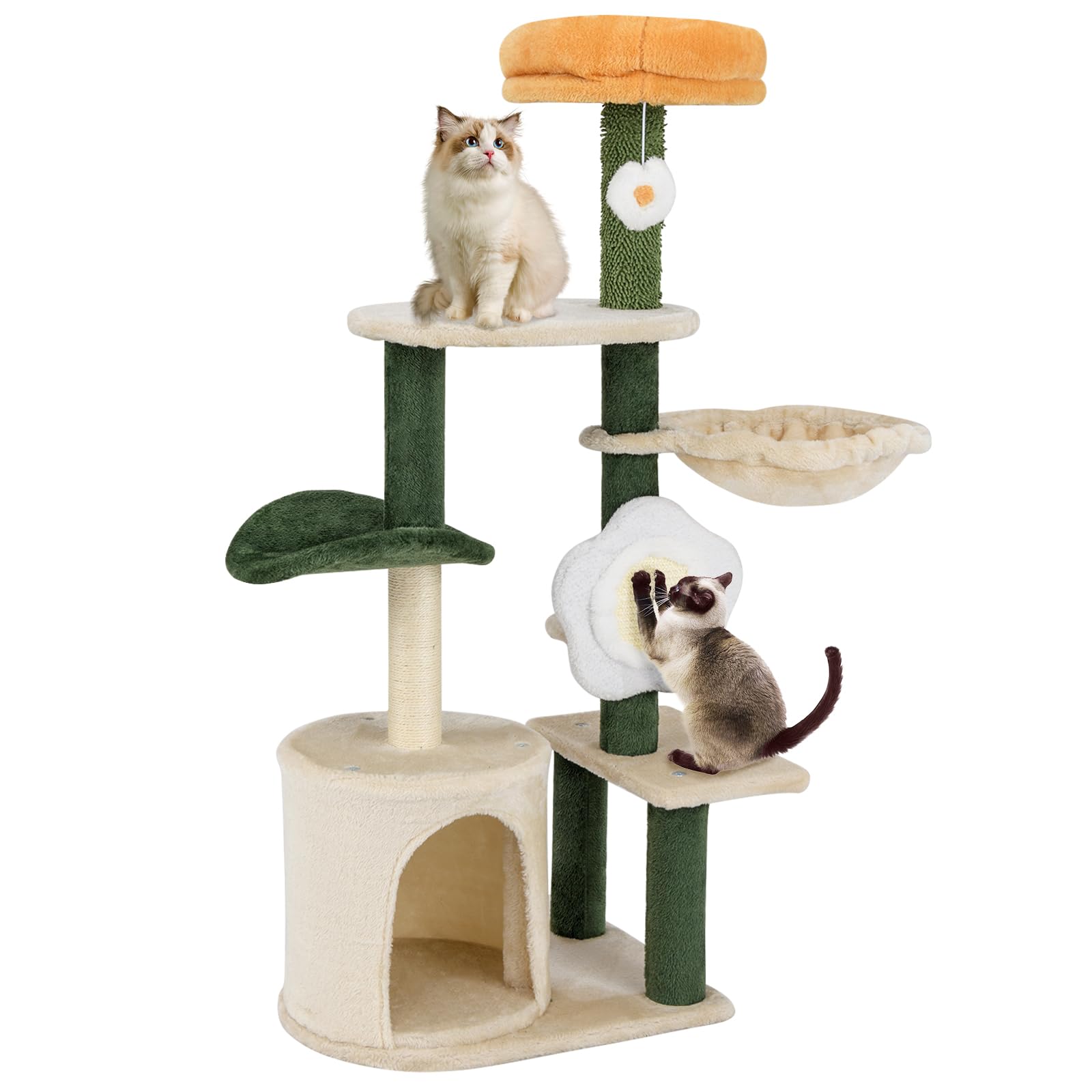 Tangkula Flower Cat Tree, Cute Cat Tower with Plush Top Perch, Cozy Condo, Sisal Scratching Post & Board, Dangling Ball, Curved Platform, Hammock, Floral Cat Tree for Indoor Cats