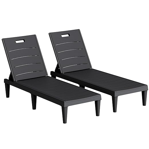Homall Outdoor Chaise Lounge Chairs Set of 2, Quick Assembly & Waterproof & Lightweight Loungers with Adjustable Back for Poolside, Beach, Garden and Yard (Taupe)