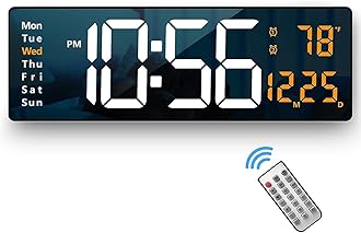 16.2-Inch Digital Alarm Wall Clock, Table Clock Large LED Display with Remote Control, Auto Dimmer, Clock with Date, Week, and Temperature for Home, Office, Bedroom, Living Room,Home Décor (Big)