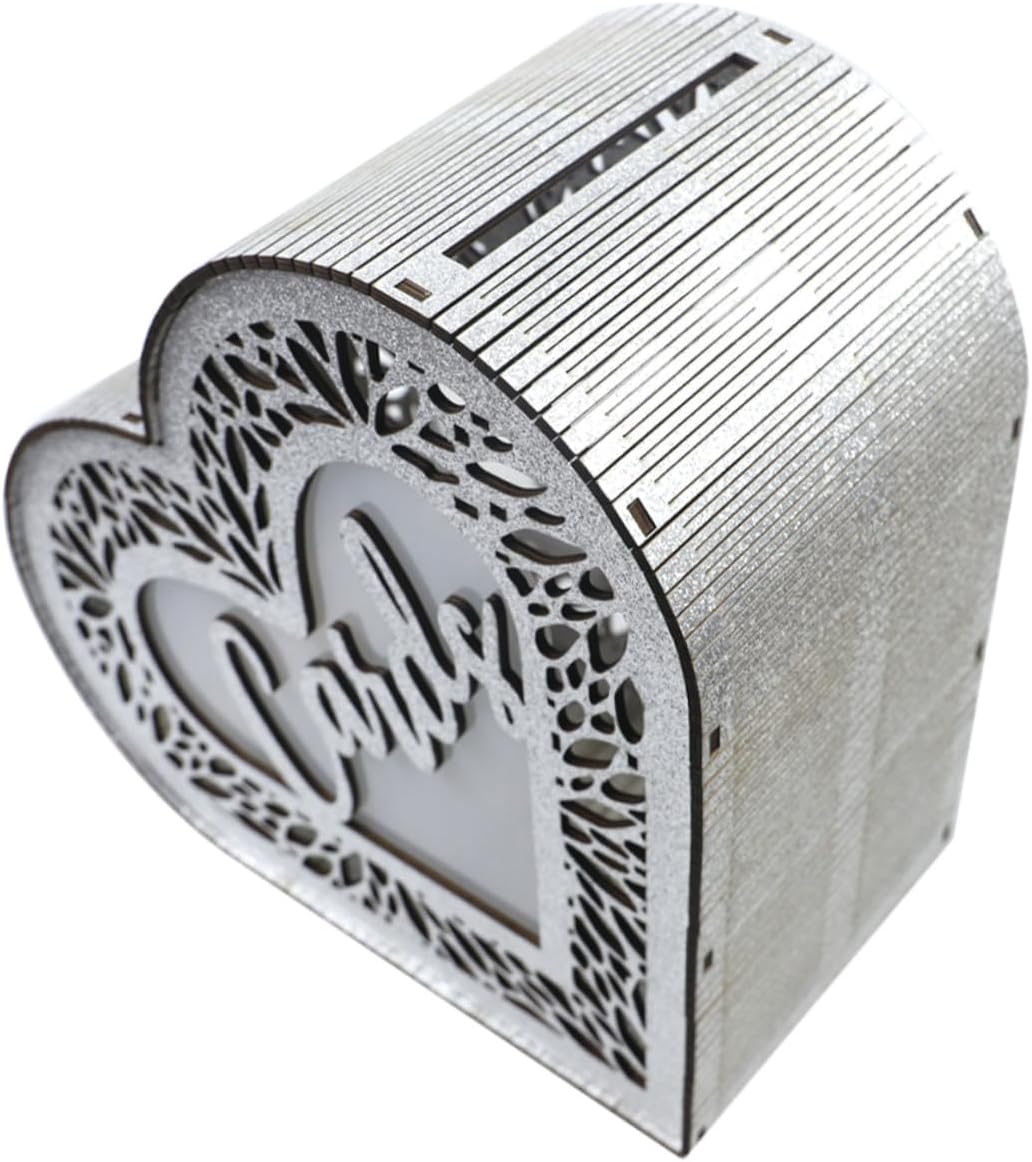 Wooden Card Box Heart-Shaped Glitter Hollow Design Wood Storage Box for Wedding Anniversary Birthday Party Card Holder Envelope Container