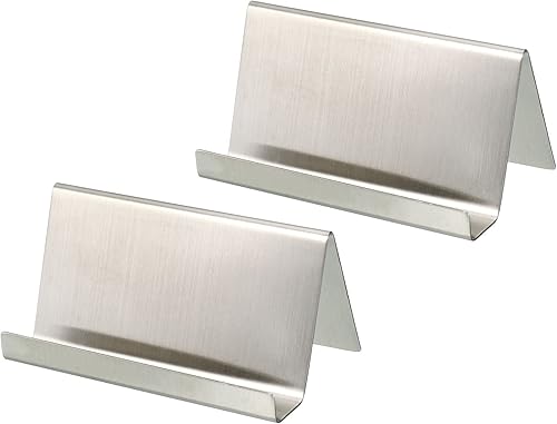PATIKIL Soporte para tarjetas de visita, 2 unidades de acero inoxidable cepillado 304 para escritorio de oficina, color plateado